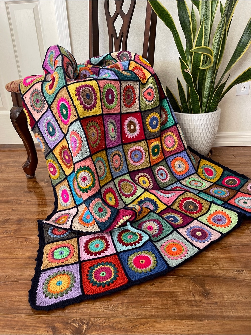 Handmade Granny Square Throw Blanket, Multicolor, Acrylic, 42” x 51.5”
